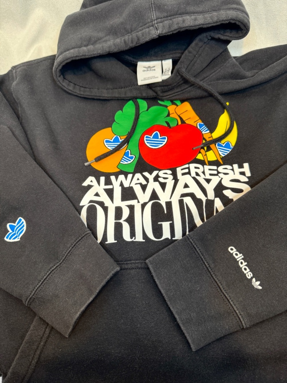 Adidas “Always Fresh Always Original” Black Graphic Hoodie, Mens/unisex Large